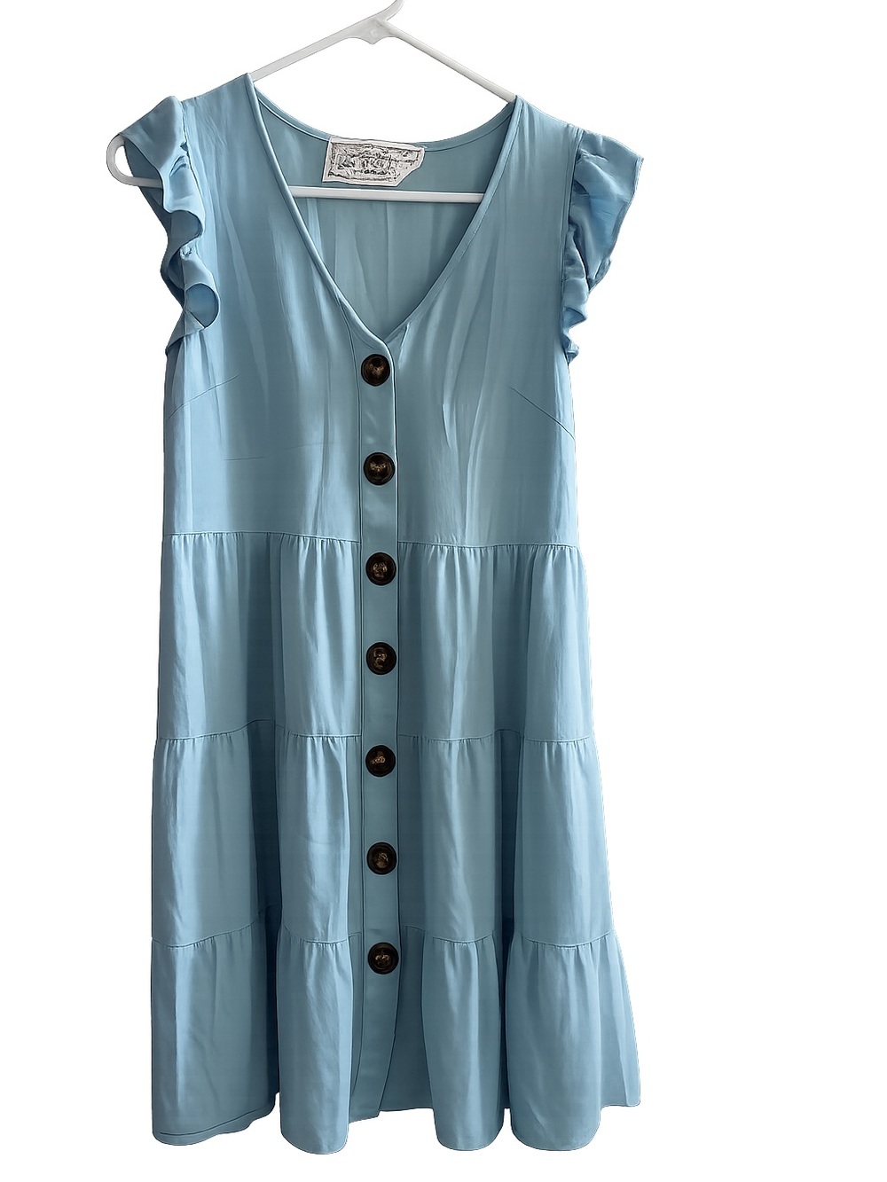 Pink Martini Light Blue Tiered Button Front Dress Size S